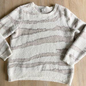 BAREFOOT DREAMS | Neutral Soft Ivory White & Gray Crew neck Sweater | XL